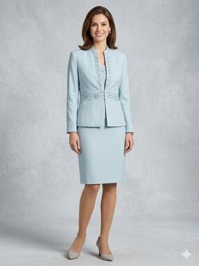 Vintage Coldwater Creek Pale Blue Linen Blend Jacket and Dress Set